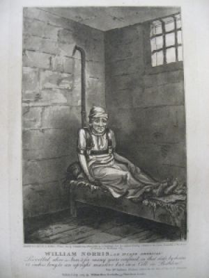 The sad tale of James Norris (mistakenly called William by the press) captured the attention of the public in 1814 when he was discovered in Bethlem Royal Hospital, mechanically restrained and in poor health, having been confined in isolation for more than ten years. Norris, a seaman from America, was originally incarcerated in ‘Bedlam’ for an unnamed lunacy and was, after a number of violent incidents, restrained in this extraordinary device designed specifically for him. No less than six members of parliament visited Norris during 1814, each maintaining that he was rational, quiet, and capable of coherent and topical conversation.